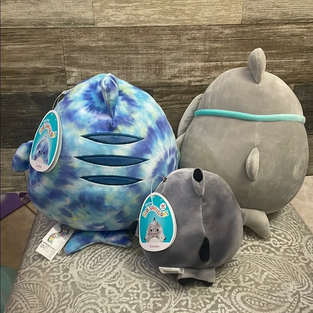 Squishmallows Blue and Gray SHARKS 3 Stuffed Animals‎ Set Luther 2 Gordon’s